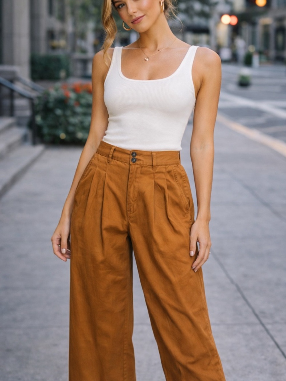 Madewell Pleated Wide Leg Cropped Pants Rust Orange Size 4